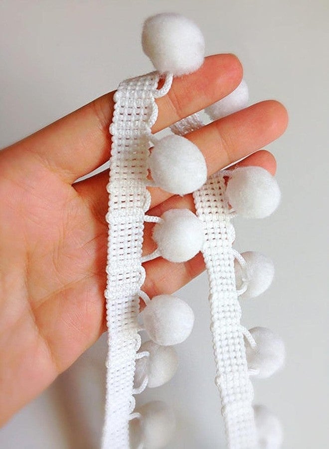 BOBBINY White Pom Pom Mini Bobble Ball Fringe Braid Lace 12.5 Meter V Shape Lace Trimming for Craft Material, Cotton Dupatta, Suits, Lehenga, Saree, Blouses
